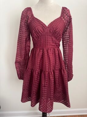 mittoshop Wine Red Long-Sleeve Tiered Midi Dress